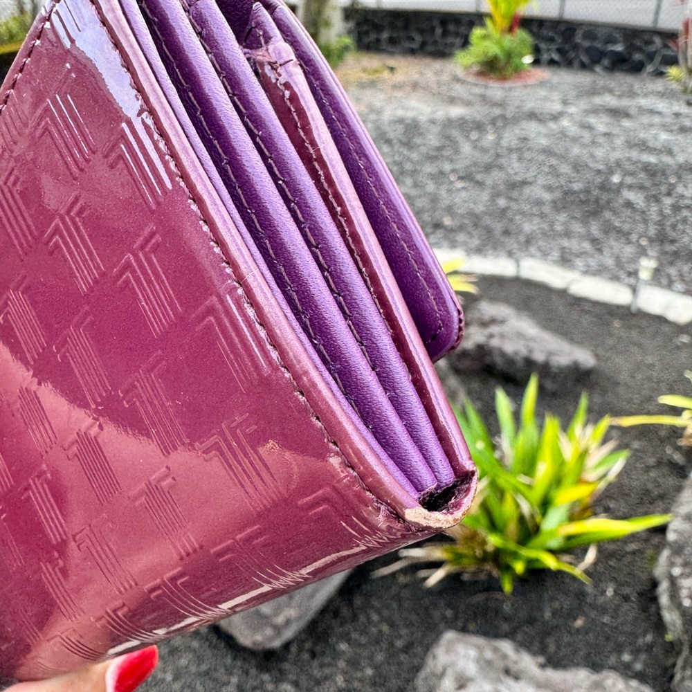 Lanvin Collection Patent Leather Long Wallet Purple Bow Zip Coin Purse - Picture 9 of 10